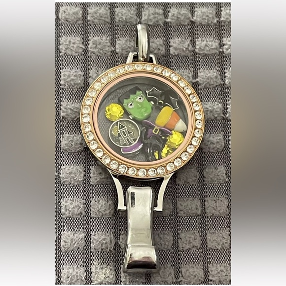 Origami Owl Lanyard Locket Silver Rose Gold Crystals Multiple Halloween Charms - Picture 2 of 13